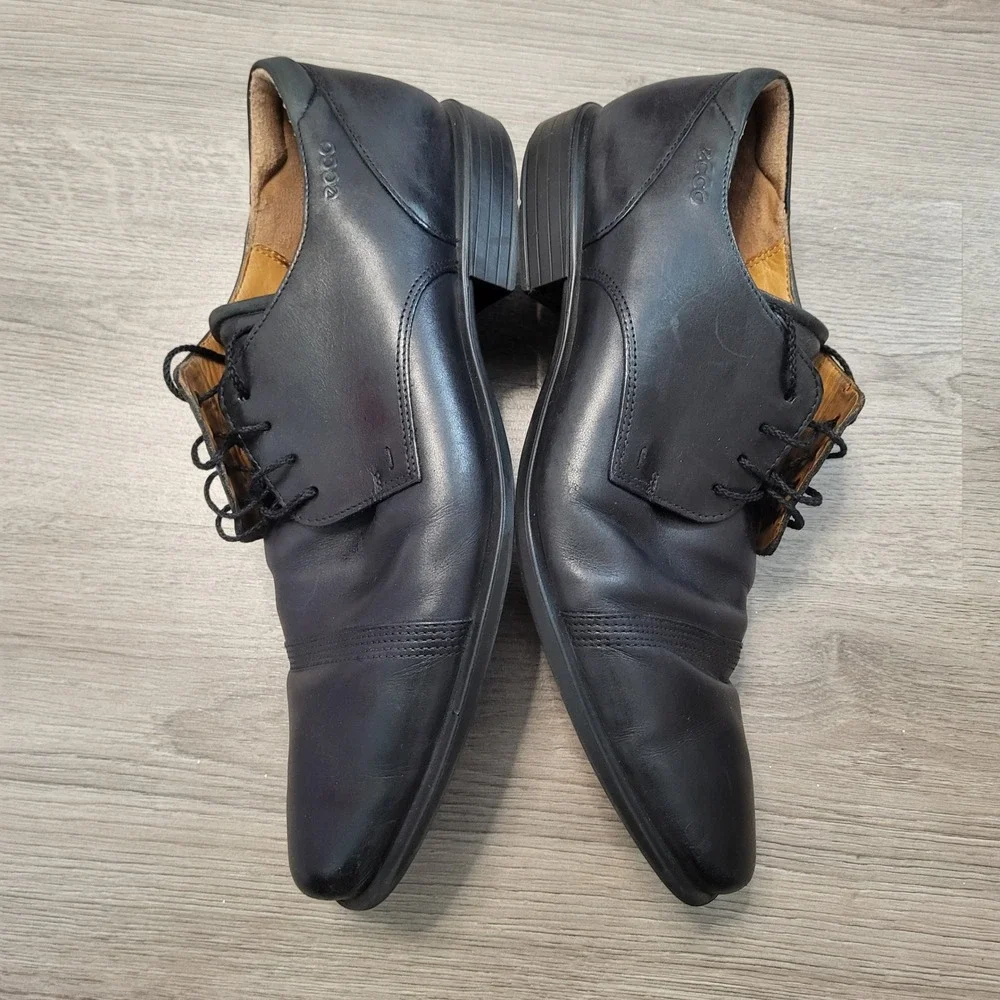 ECCO Mens Black Genuine Leather Cap Toe Derby Dress Shoes US Size 13 EU 47